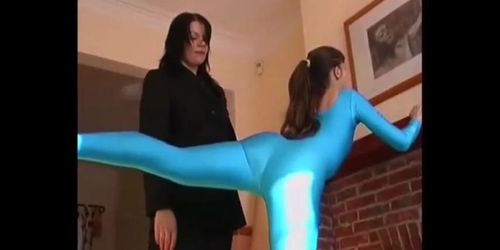 rosaleen young spanked in a blue full body spandex