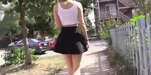 Upskirt flashing pussy in public