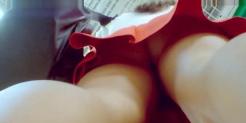 Fitness Fan Wears Red Short Skirt In Upskirt Movie