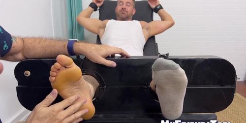 MY FRIENDS TOES - Scared hunky Chris Rockway loses control in a tickling torment by a hairy dude