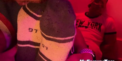 MY FRIENDS TOES - Bound Shy got his feet worshiped and sucked helplessly by a straight guy (Shyla Stylez)