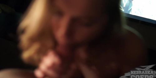 Hot Blonde Late Night Striptease Dancing And Pov Blowjob With Cum In Her Mouoth