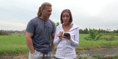 Takevan Cokachu hunter get busty perfect teen in car for sex trade