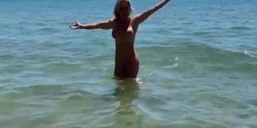 Mature Blonde MILF Marina Beaulieu Dildo Play on French Beach