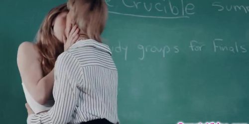 Lesbian milf licks blonde student after the class