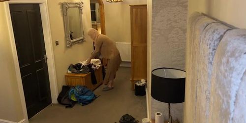 Arab maid gives sloppy blowjob to boss after getting caught stealing - cum in mouth hotel sex