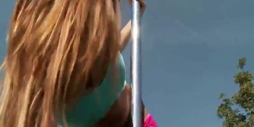 Krystal Webb puts a lot into her pole dancing