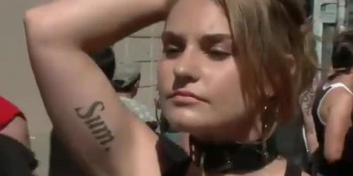 Girl With Electric Butt Plug In Public