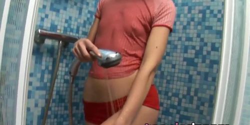 TEENIE DREAM - Soapy shower action with barely legal flat chest teen babe