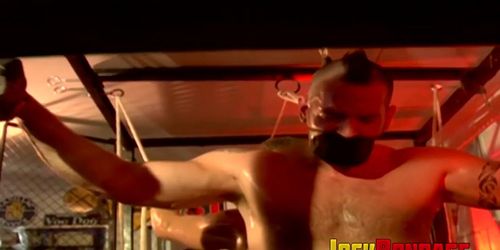 JOCK BONDAGE - Jocks Bigg Pete and Dominik cry in agony with dicks are pulled away from their body