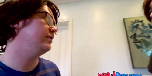 NERD PERVERTS - UK fat chick in reality porn convinced to have threesome (Penelope Pumpkins)