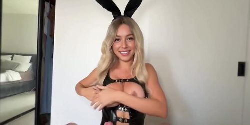 Sexy blonde latina bunny-girl rubs her stepdad s dick between her globes before taking it in her slit