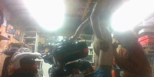 sucking off a friend in garage