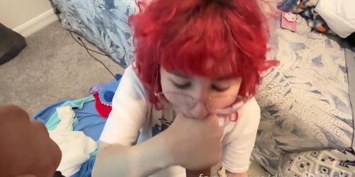 Redheaded Glasses Femboy Fucked With A Leash Around His Neck