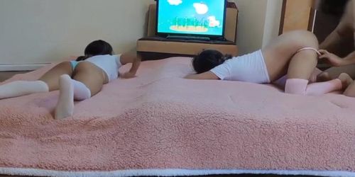 Stepdaughter and Her Hot Friend Watch Cartoons Together - Hardcore Teen Action