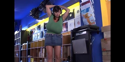 milena velba gets her boobs groped in a record store