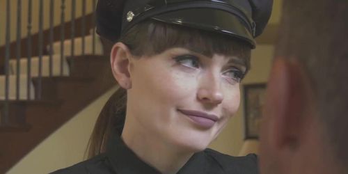 Blueeyed trans police officer enjoys it bareback