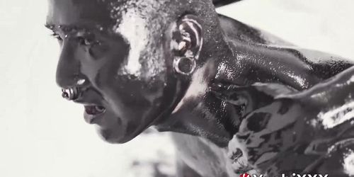 YOSHI XXX - Asian Damian Dragon and Yoshi Kawasaki splatter oily black goo while breeding raw
