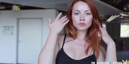 Tiny redhead teen from the Ukraine solo softcore porn for Playboy