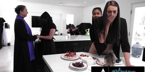 Girlsway - Perverse Kira Noir Shamelessly Rough Fucks Bella Rolland In Front Of Everyone At A Funeral