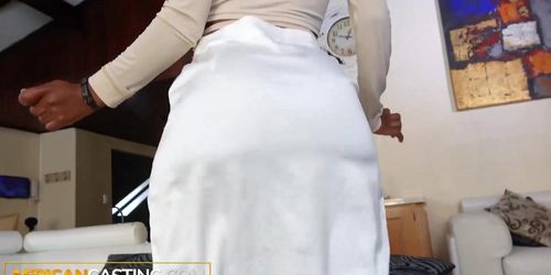 AFRICAN CASTING - Big round ass ebony model deepthroating fake agent railed hard doggystyle (Antonio Benderass)