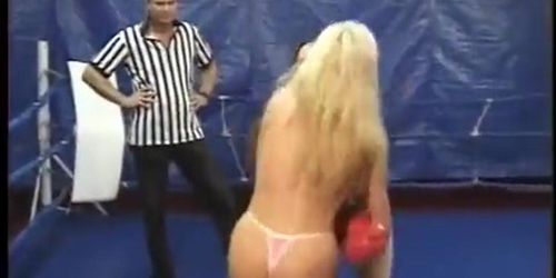 CatFight com | Topless female boxing as blonde battles brunette with body punches kidney punches and breast punches