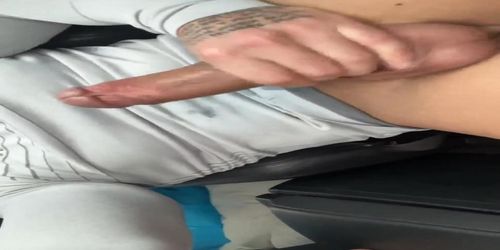 Levy stroke his dick and cum with his friend in the car