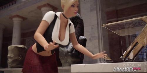 Cartoon Lesbian Uniformed 3D animation futa babes having sex in a museum