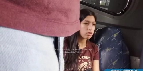 Horny Brazilian Teen Looking At Big Bulge On The Bus