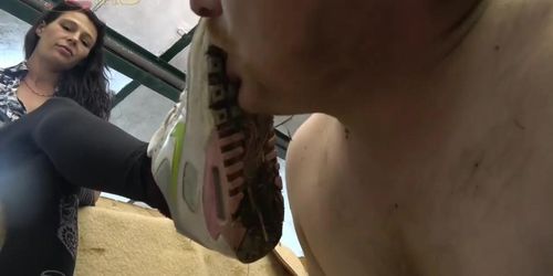 Slave Licks Dung From German Mistress's Nike Air Max 90