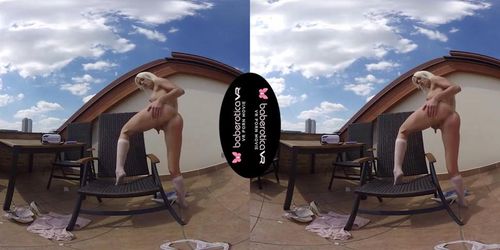 Solo blonde beauty, Lena Love is masturbating, in VR (Lina Miles)