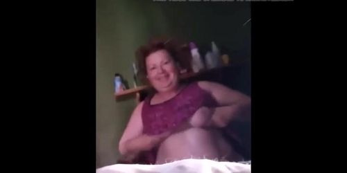 Grandma Chrissy shows her saggy tits on her 54th birthday. 4-18-2017