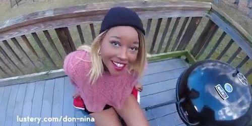 Ebony Amateur Fucked Rough Outside On Balcony Lustery