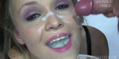 Premium Bukkake - Angela swallows 69 huge mouthful cum loads