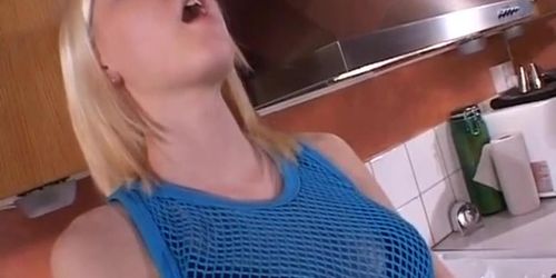 Swedish teen in black stockings gets fucked rough in kitchen