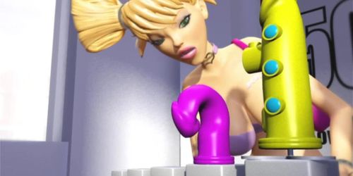 3Dgspot - Blonde Teen Deepthroats And Gags A Huge Dick In A Dildo Shop! 3D Animation!