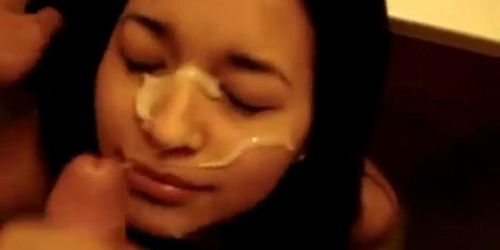 Asian Amateur Receives a Huge Facial from Her Boyfriend