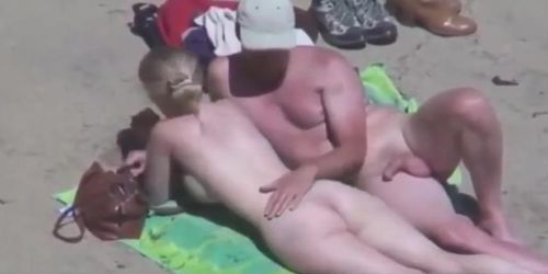 Beautiful bitch groped by his husband and strangers at beach