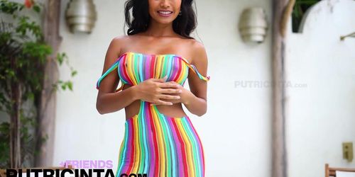 Putri Cinta Wearing Colorful Dress Stripped To Show Her Tight Ass Hole