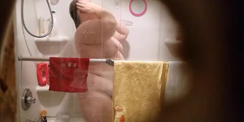 See 54 year old fat C.K. cleans the shower nude.1-10-2018