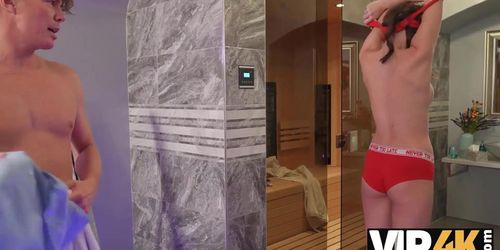 VIP4K. Naked Dude Entered Meets Chick With Stunning Body In Her Sauna - Stacy Cruz