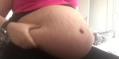 BBW belly play with button pop