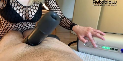 POV Blonde babe Julia gets BWC to a full release with VacuGlide.