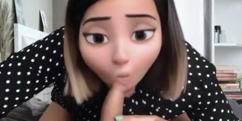 Hottie swallows dick and jumps on it with a Disney princess filter