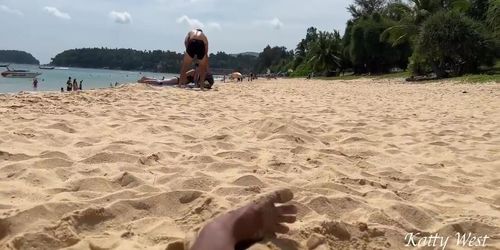 Katty West In Girl Eating Fruit Without Panties On A Public Beach - Public Pussy Flashing 8 Min