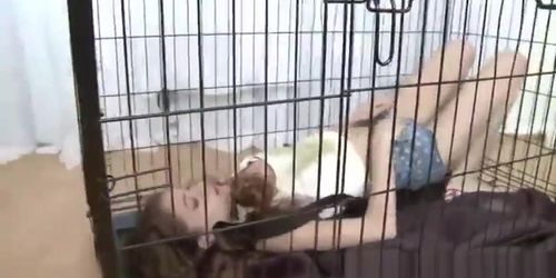 Sexy babe Rebel Lynn fucked hard in a dog cage