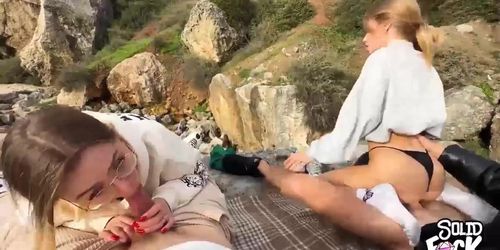 Two Girls 18 Yo Love To Take A Cock On Vacation On The Beach