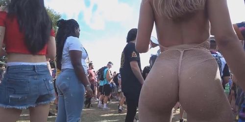 perfect rave blonde ass pink thong