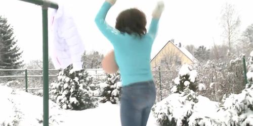 Milena Velba Gets Her Boobs Out In The Snow