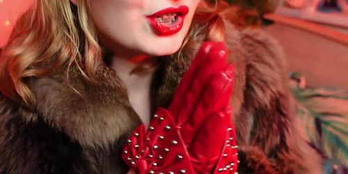 My New RED Leather GLOVES Close Up FETISH Video With Arya - ASMR Relax Sounding